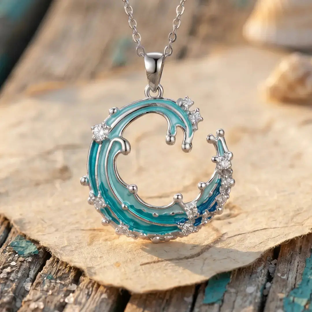 Chiara — Ocean Current Enamel Pendant Necklace