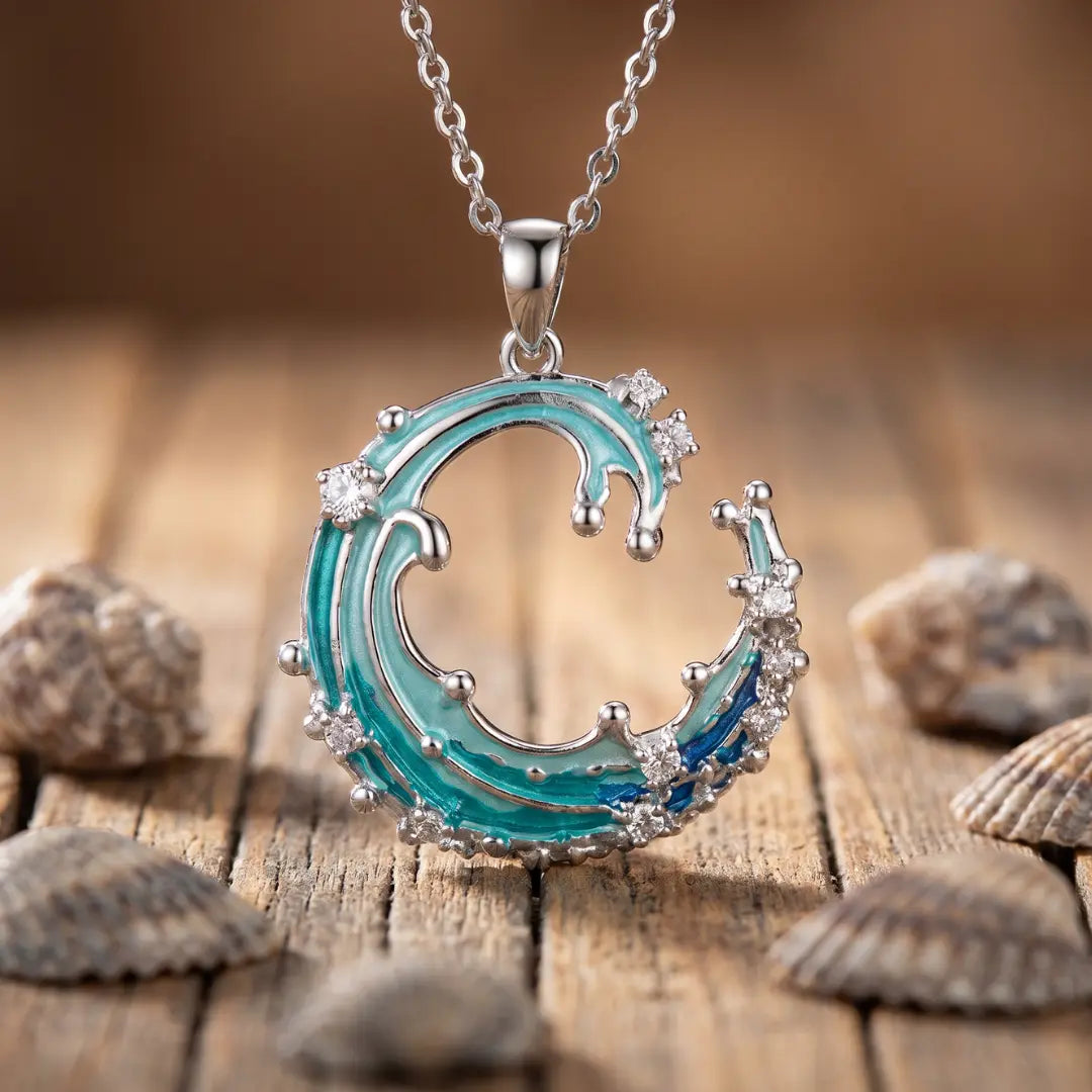 Chiara — Ocean Current Enamel Pendant Necklace