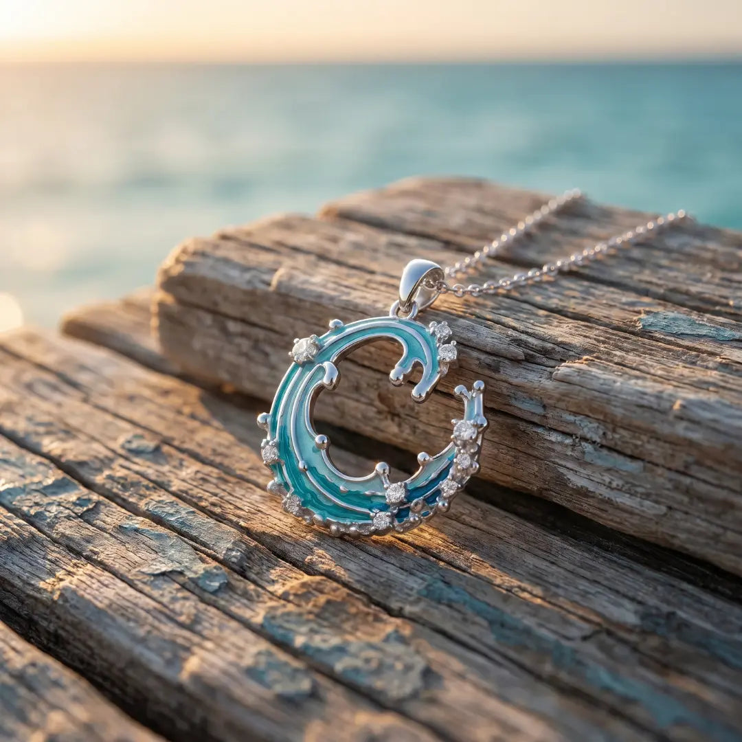 Chiara — Ocean Current Enamel Pendant Necklace