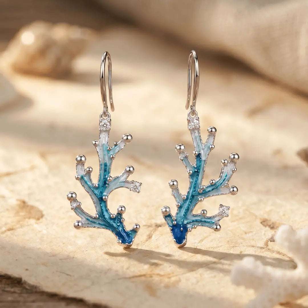 Nerina — Coral Bloom Enamel Drop Earrings