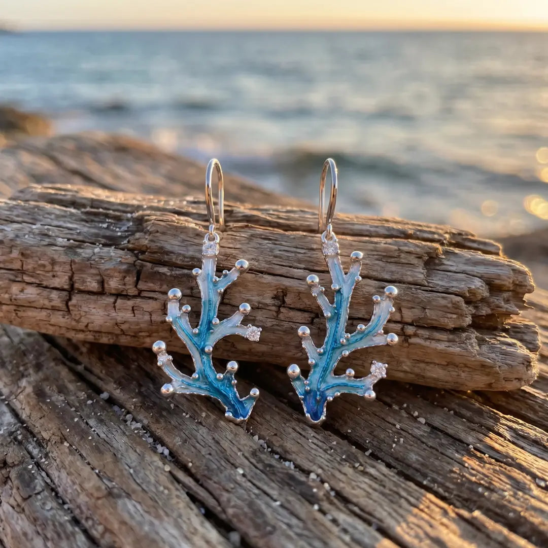 Nerina — Coral Bloom Enamel Drop Earrings
