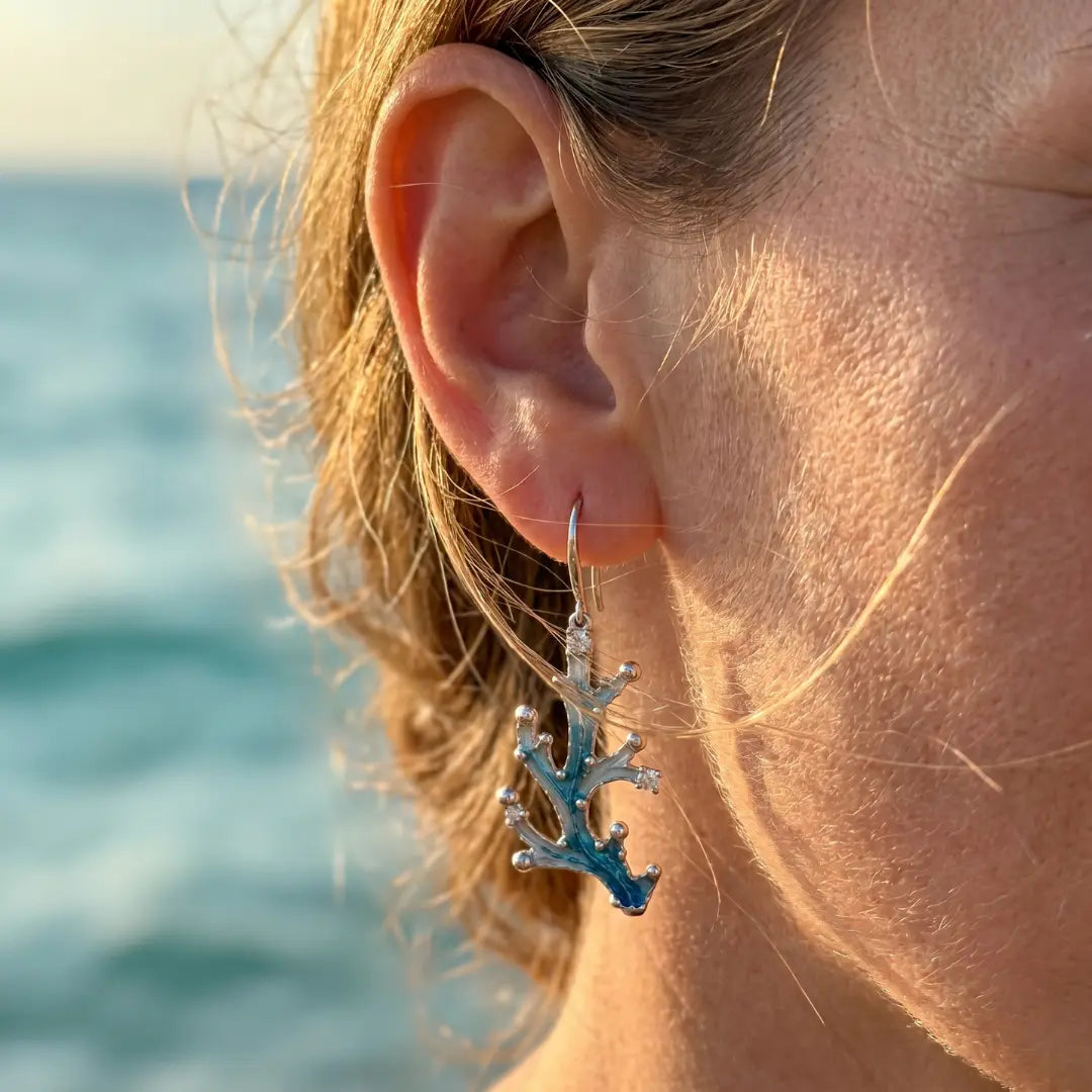 Nerina — Coral Bloom Enamel Drop Earrings