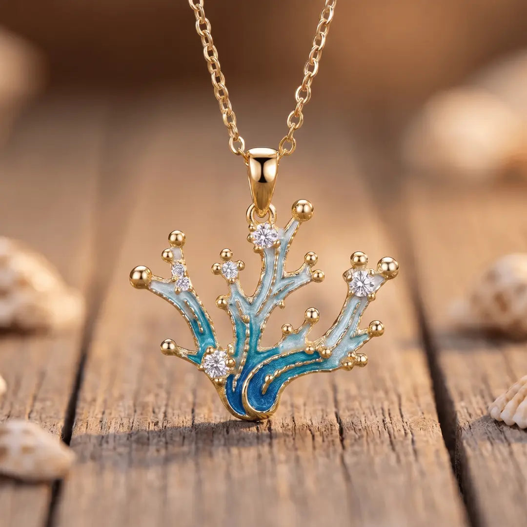 Delphina — Coral Bloom Enamel Pendant Necklace