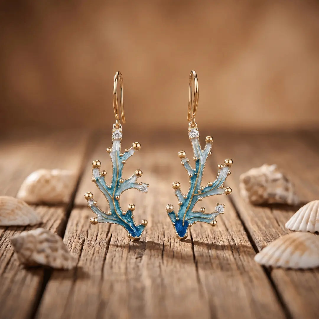 Nerina — Coral Bloom Enamel Drop Earrings