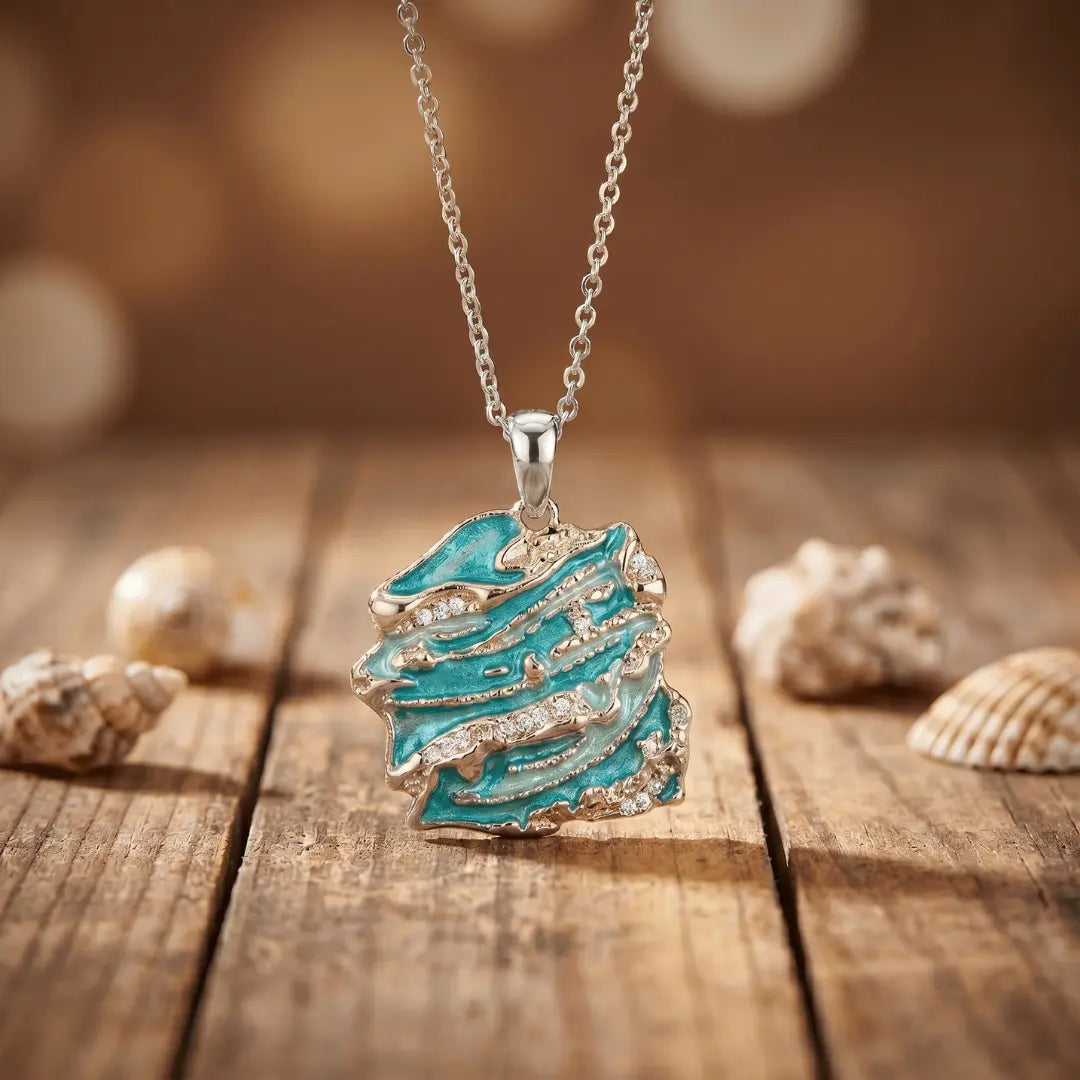 Daniela — Lagoon Drop Enamel Pendant Necklace