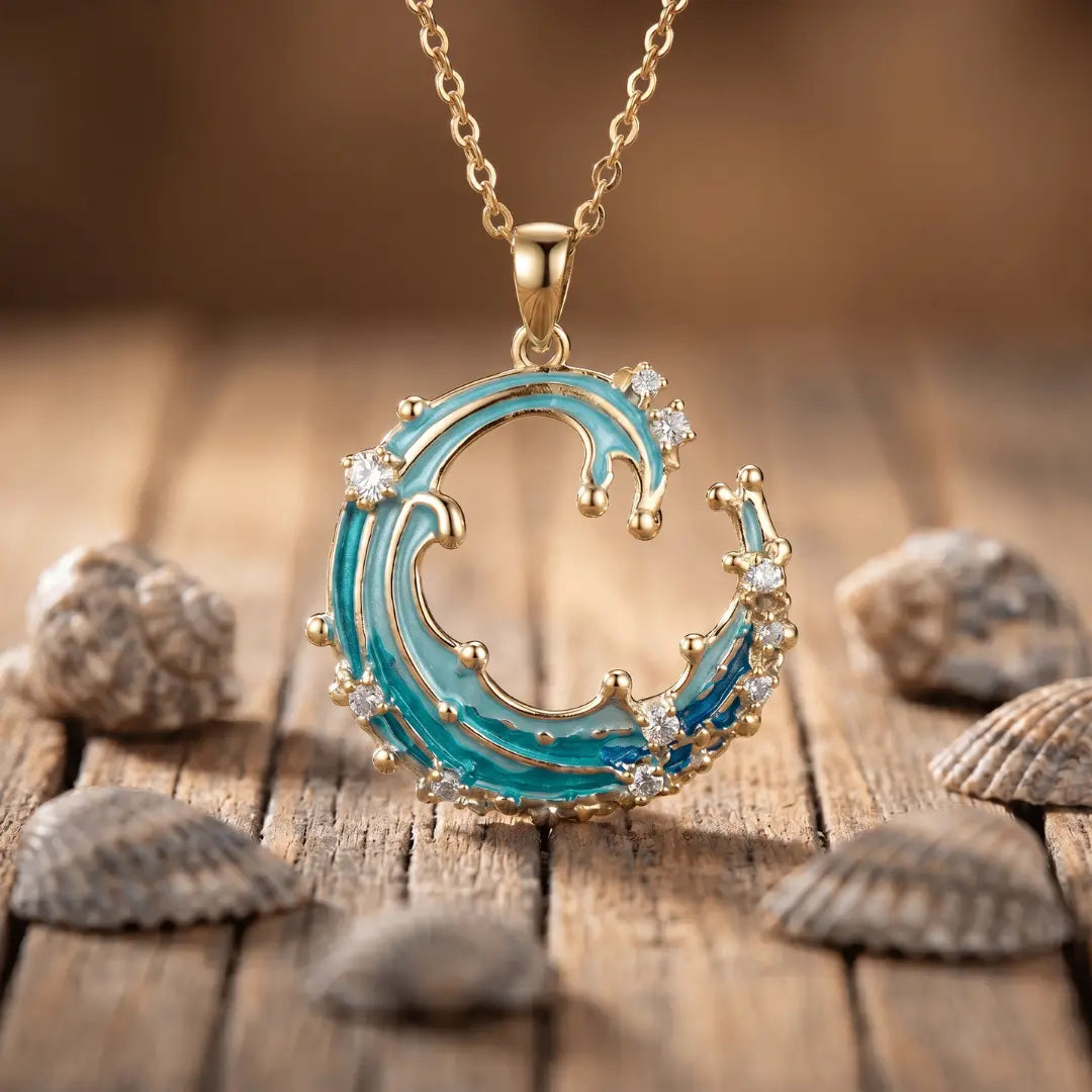 Chiara — Ocean Current Enamel Pendant Necklace