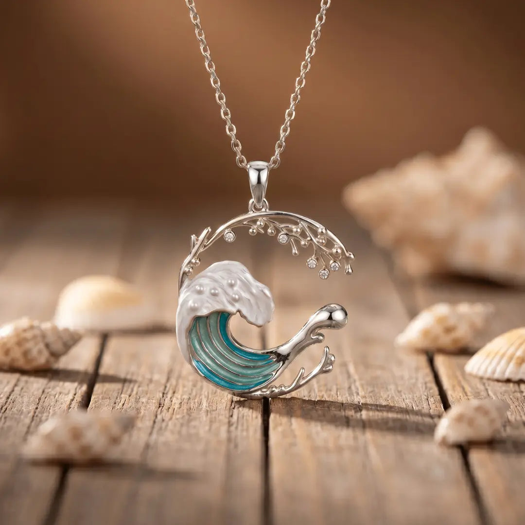 Teodora — Wave Crest Enamel Pendant Necklace