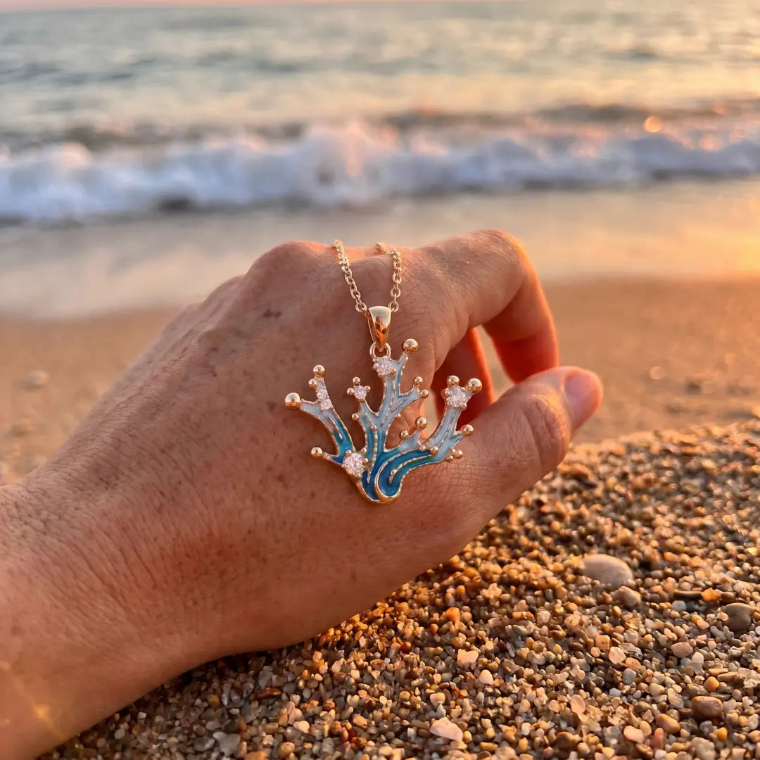 Delphina — Coral Bloom Enamel Pendant Necklace