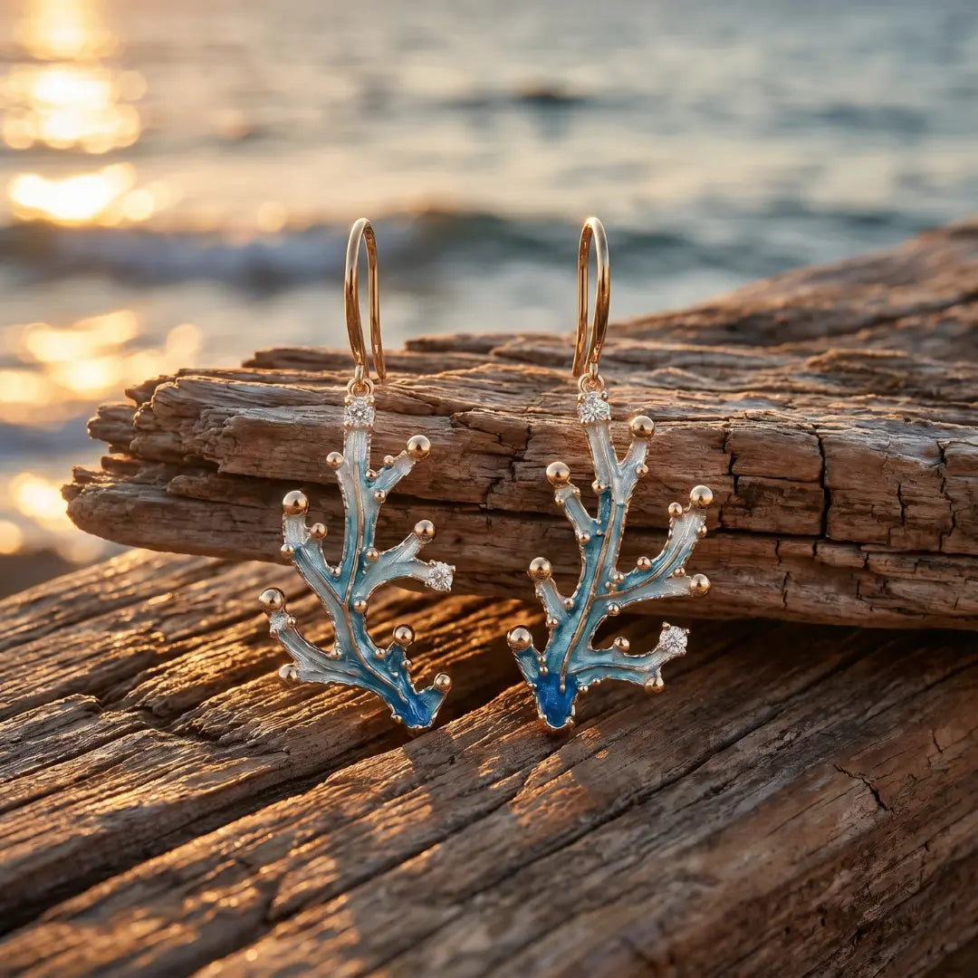 Nerina — Coral Bloom Enamel Drop Earrings