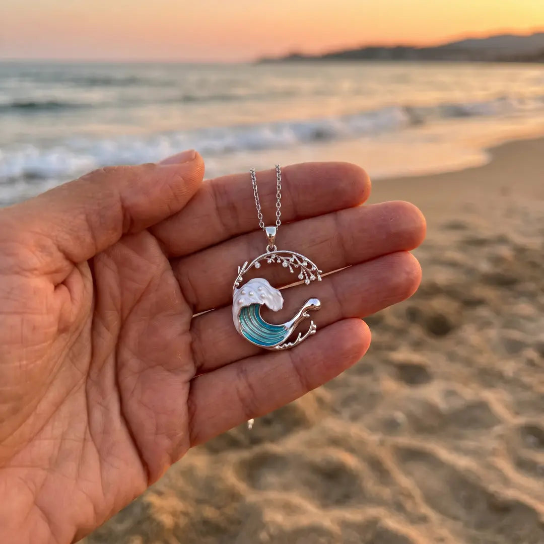 Teodora — Wave Crest Enamel Pendant Necklace