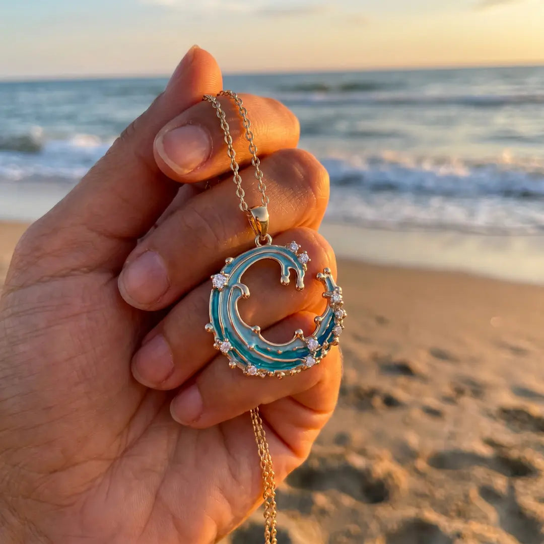 Chiara — Ocean Current Enamel Pendant Necklace