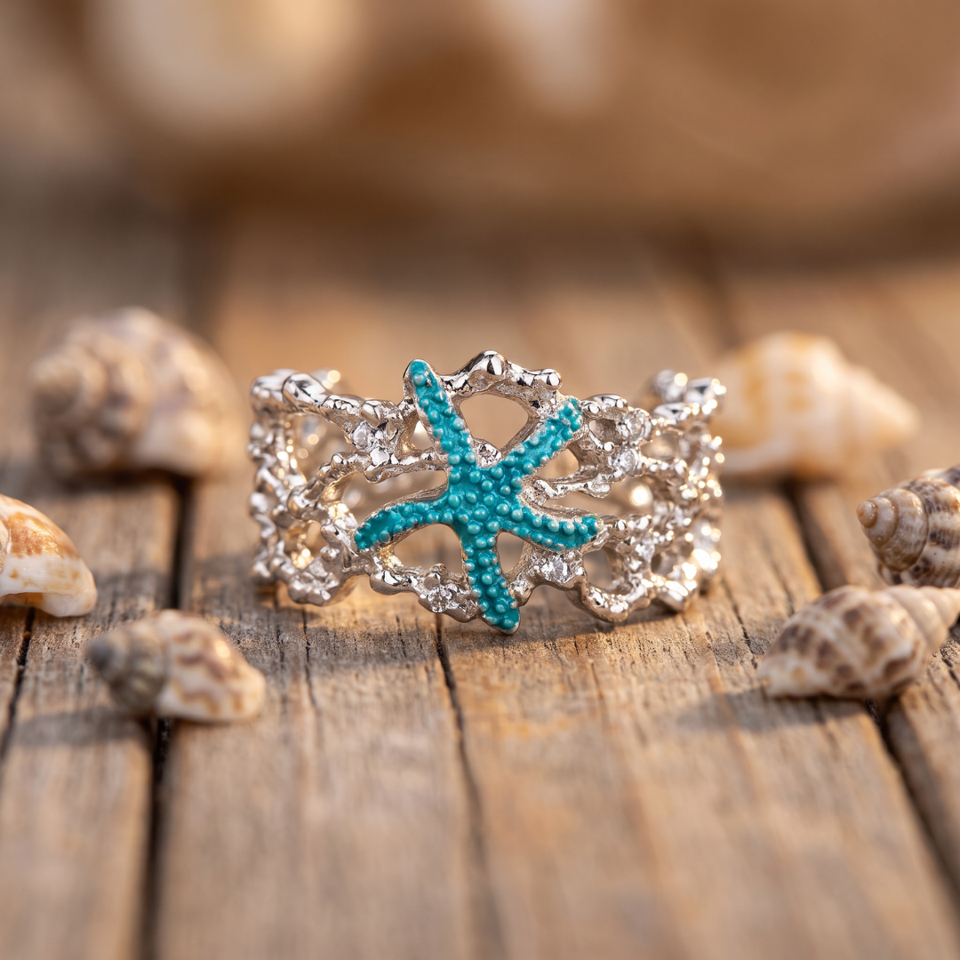 Oceana — Turquoise Starfish Adjustable Ring