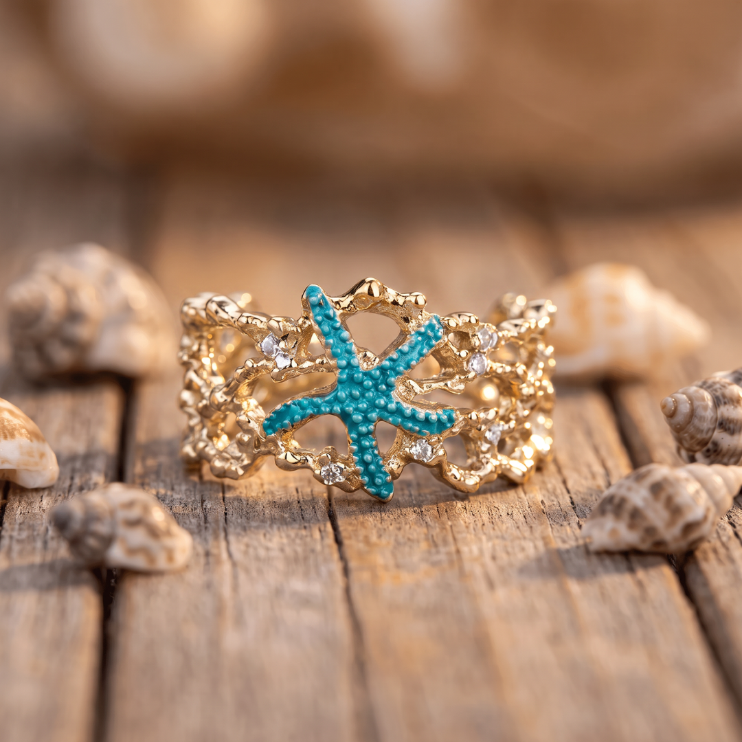 Oceana — Turquoise Starfish Adjustable Ring