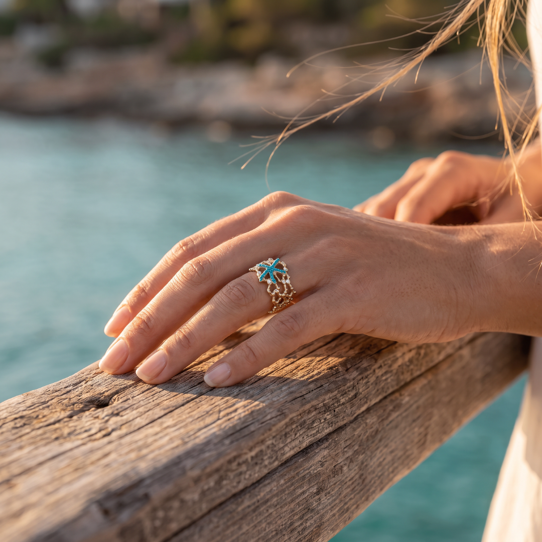 Oceana — Turquoise Starfish Adjustable Ring