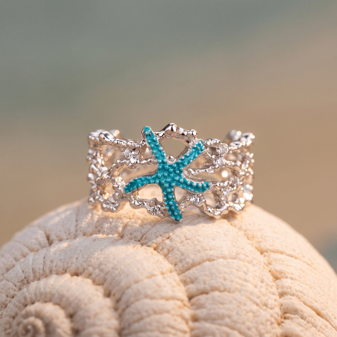 Oceana — Turquoise Starfish Adjustable Ring