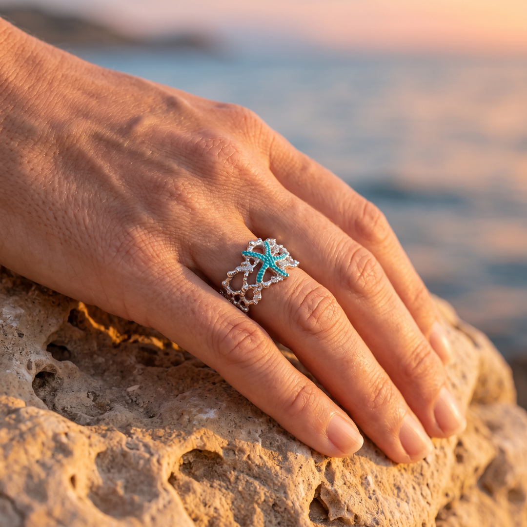 Oceana — Turquoise Starfish Adjustable Ring