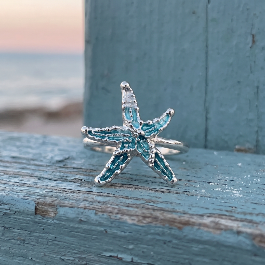 Coralie — Starfish Enamel Adjustable Ring