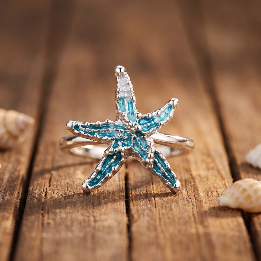 Coralie — Starfish Enamel Adjustable Ring