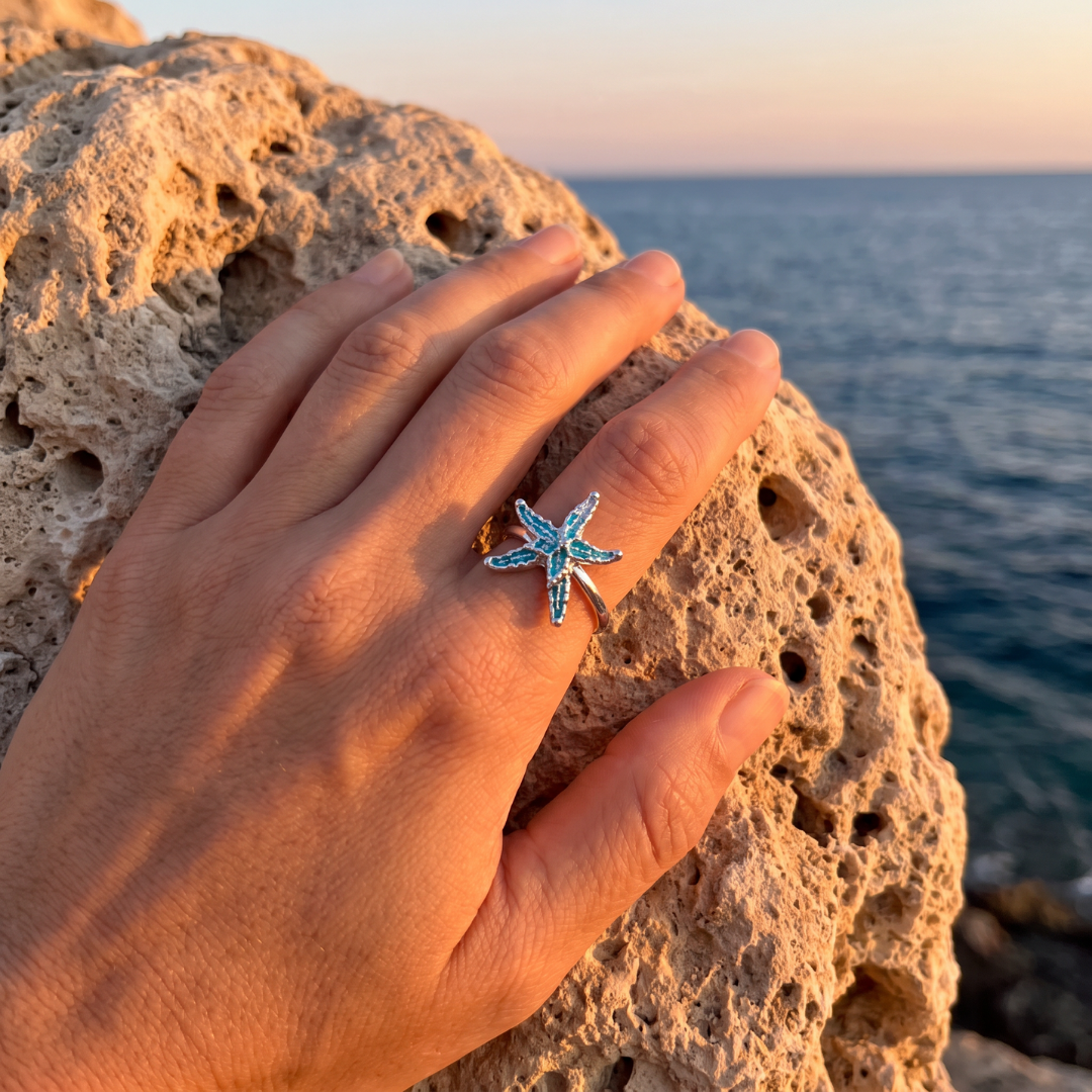 Coralie — Starfish Enamel Adjustable Ring
