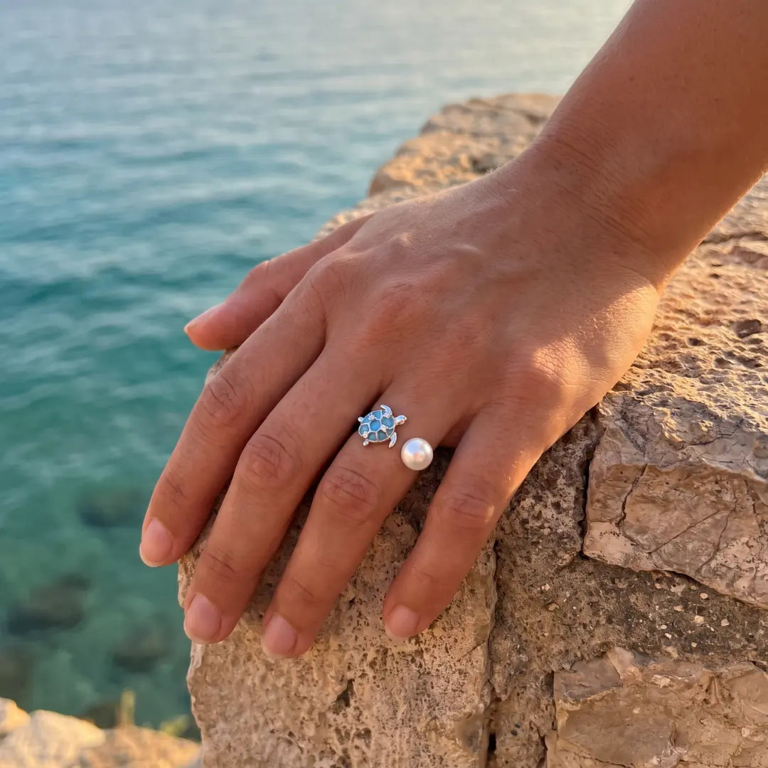 Isabella — Sea Turtle & Pearl Open Ring