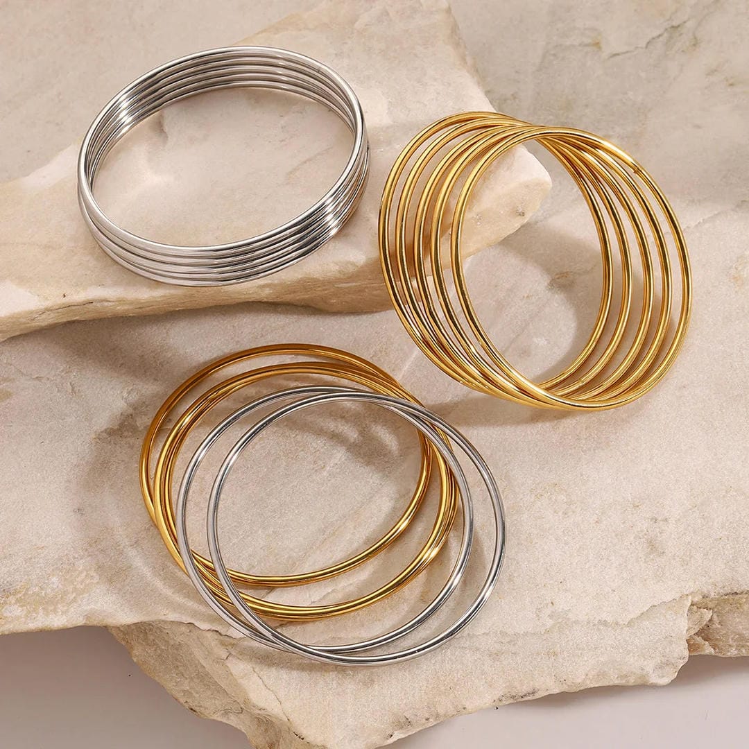 Nora — Dazzling Stackable Gold Bangle Set