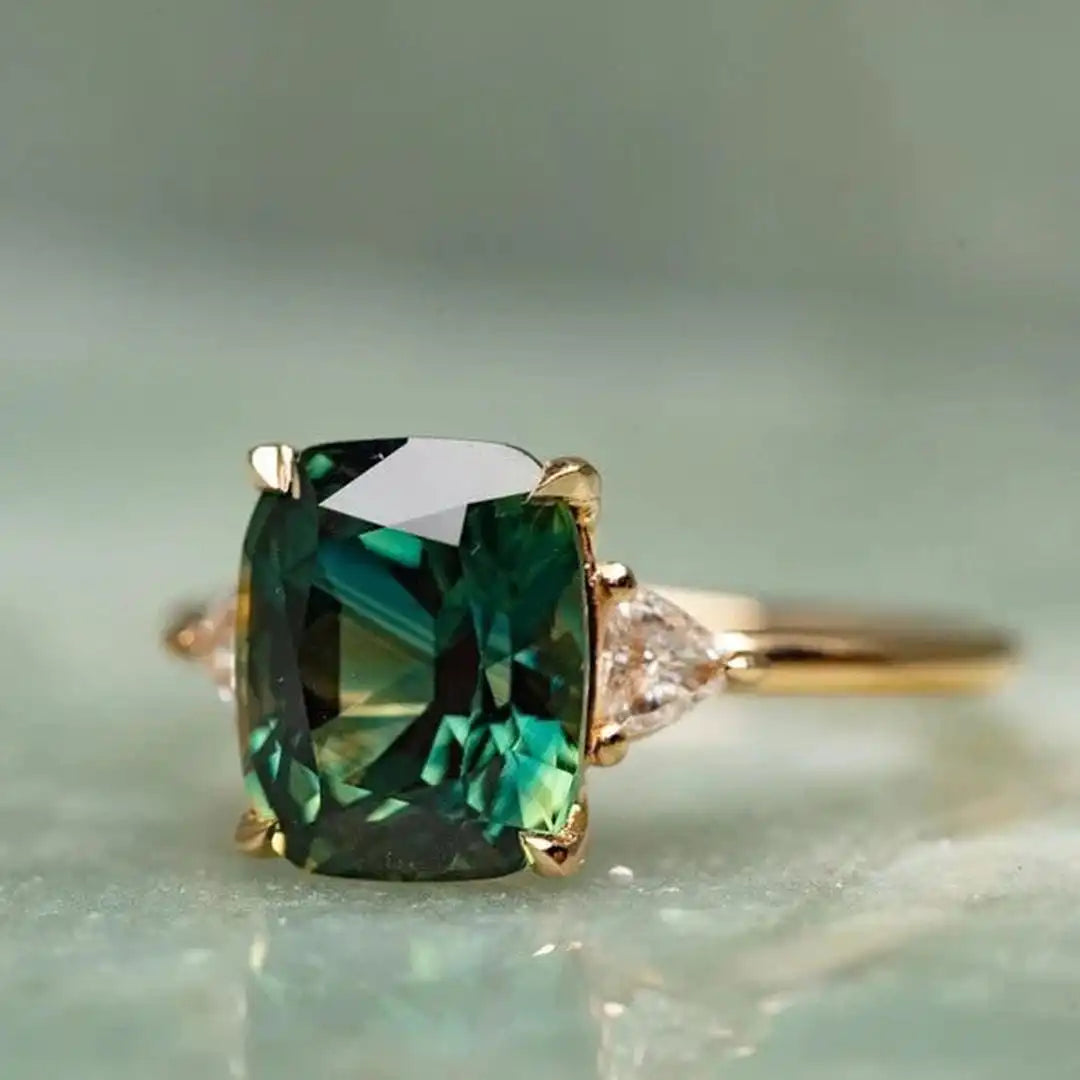 Celia — Vintage-Inspired Green Gemstone Gold Ring