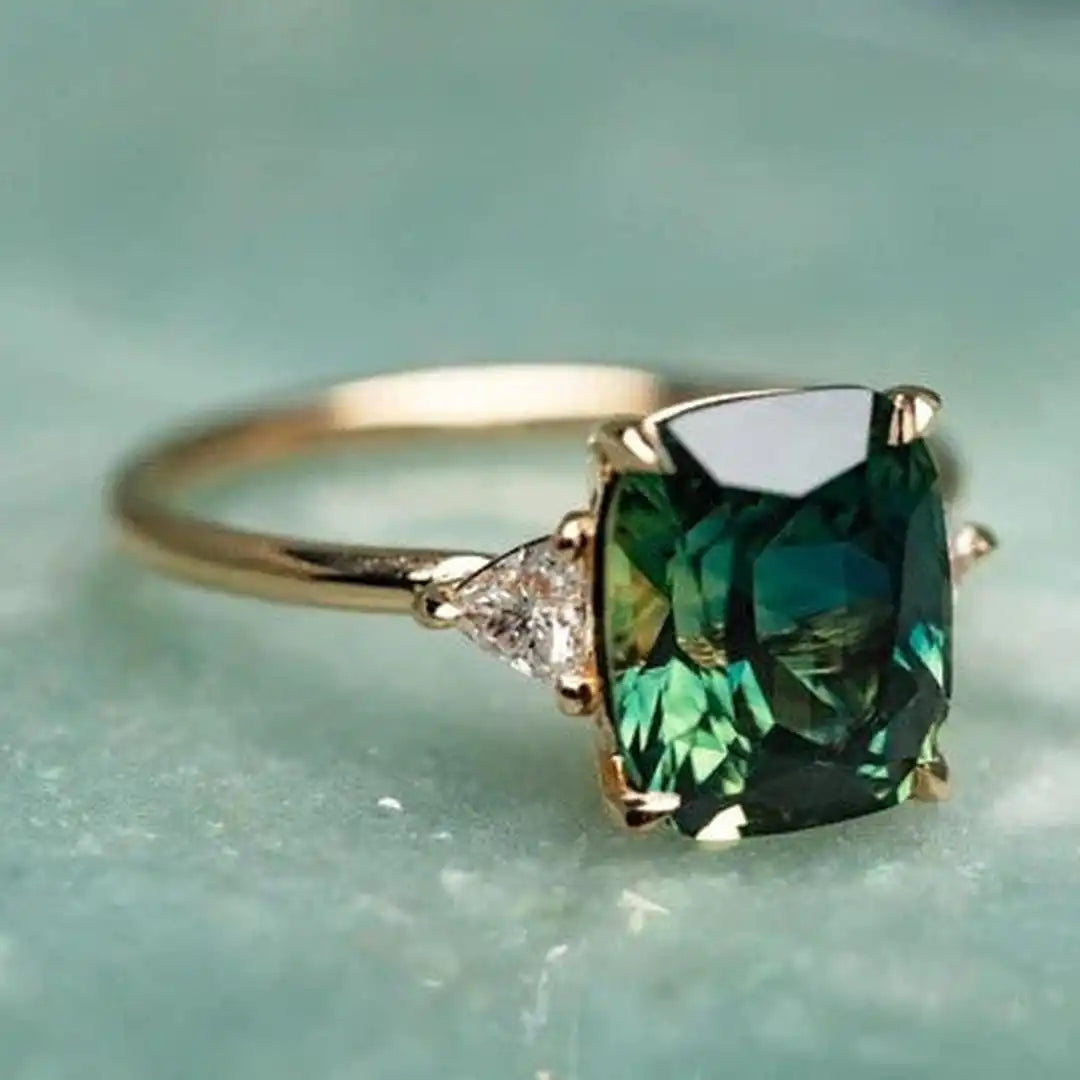 Celia — Vintage-Inspired Green Gemstone Gold Ring