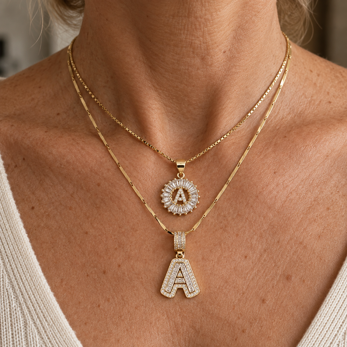 Emmy — Pave Letter Initial Necklace Set