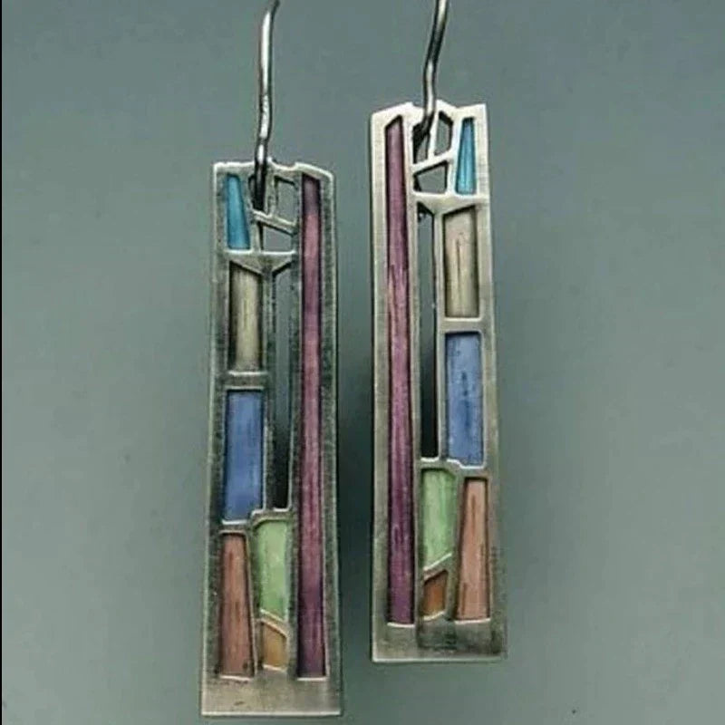 Vintage Silver Earrings in Bright Colors