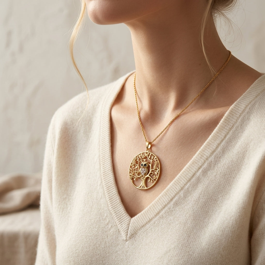 Odette — Gold Owl Tree of Life Pendant Necklace