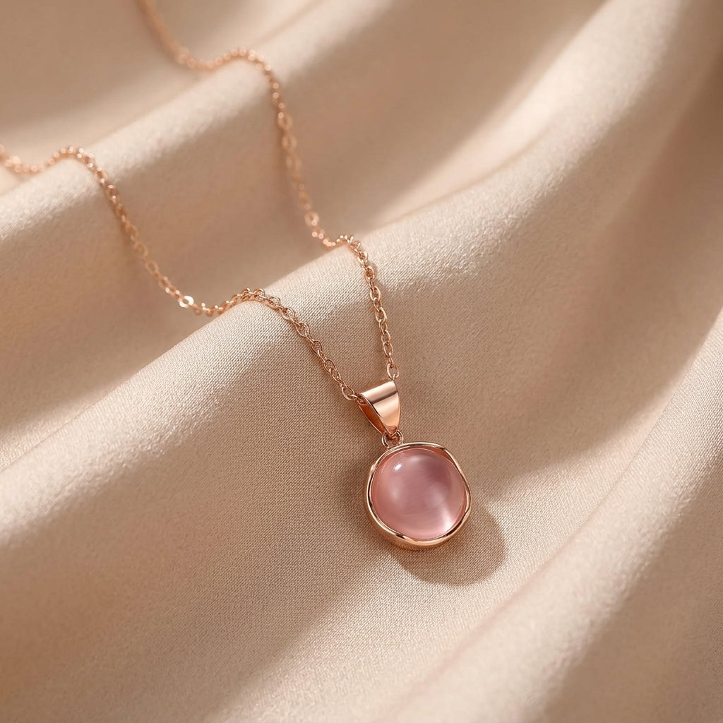 Linnea — Pink Round Stone Pendant Necklace