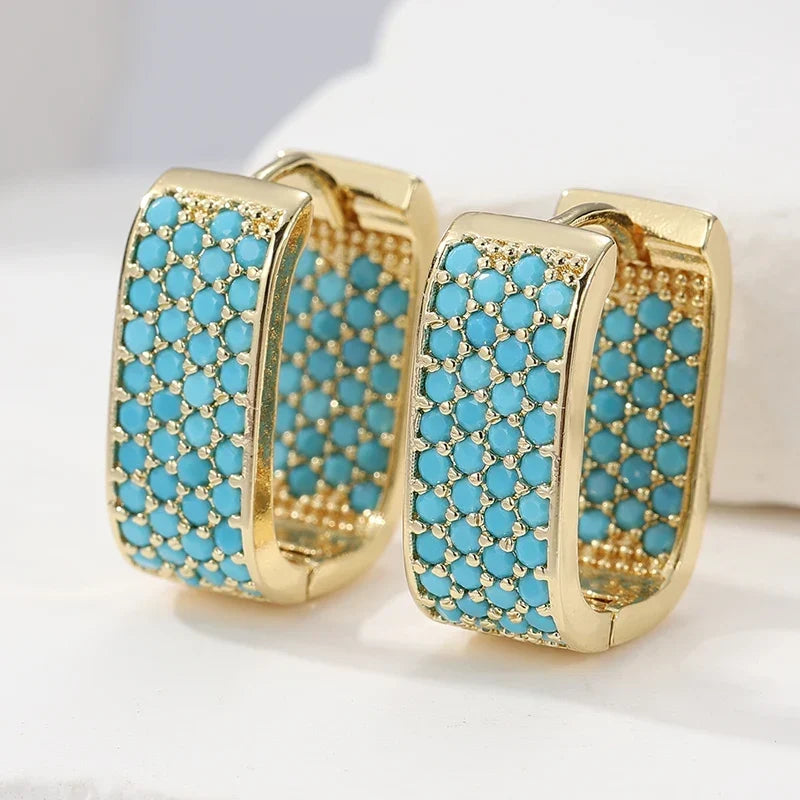 Cora — Turquoise Pavé Gold Huggie Earrings