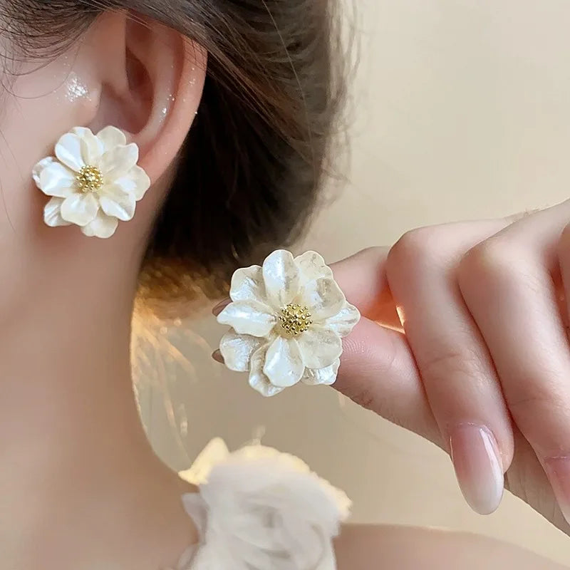 Elegant White Acrylic Stud Earrings