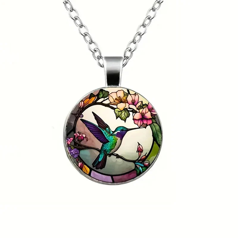 Pearl — Hummingbird Glass Dome Pendant Necklace