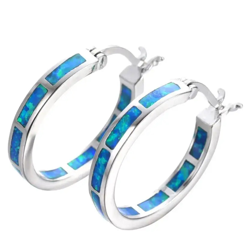 Allison — Blue Opal-Style Circle Earrings