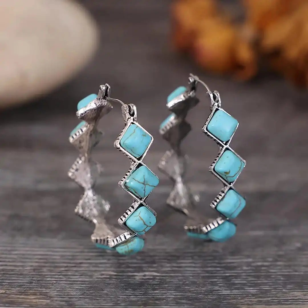 Vintage Turquoise U-Shaped Hoop Earrings