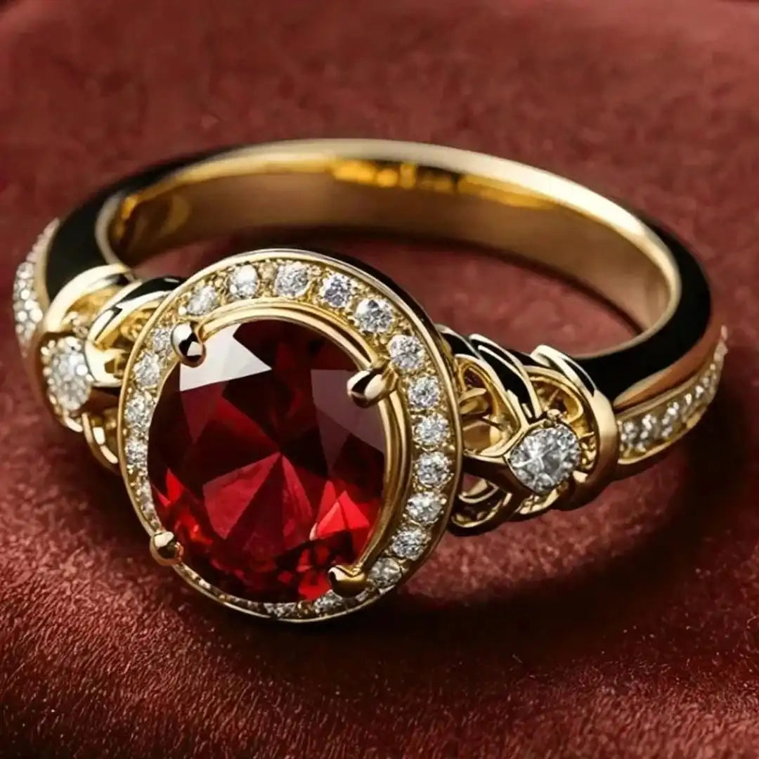 Lowri — Ruby Halo Knot Statement Ring