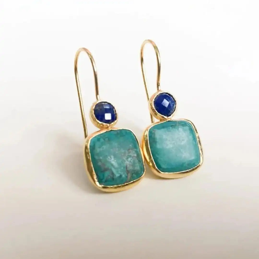 Debra — Vintage Ornate Gold Turquoise Earrings