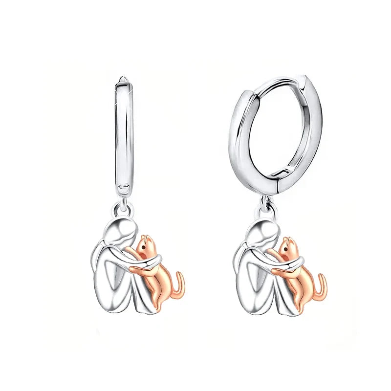 Oona — Silver and Gold Two-Tone Cat Hug Earrings