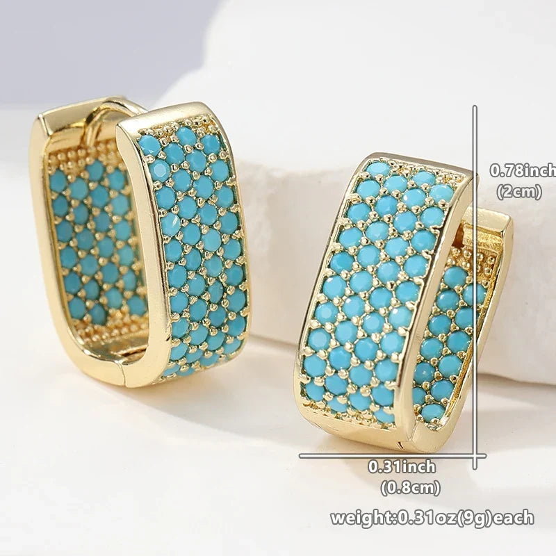 Cora — Turquoise Pavé Gold Huggie Earrings