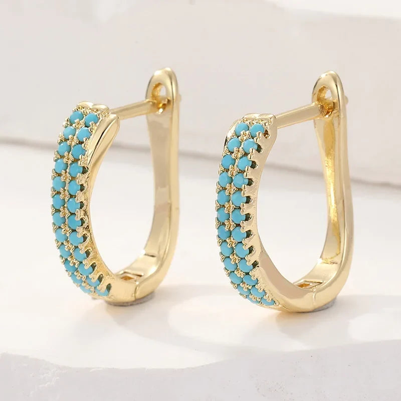 Skye — Turquoise Pavé Classic Gold Huggies