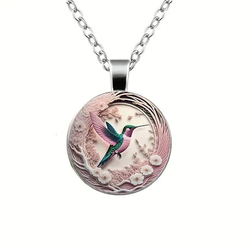 Pearl — Hummingbird Glass Dome Pendant Necklace