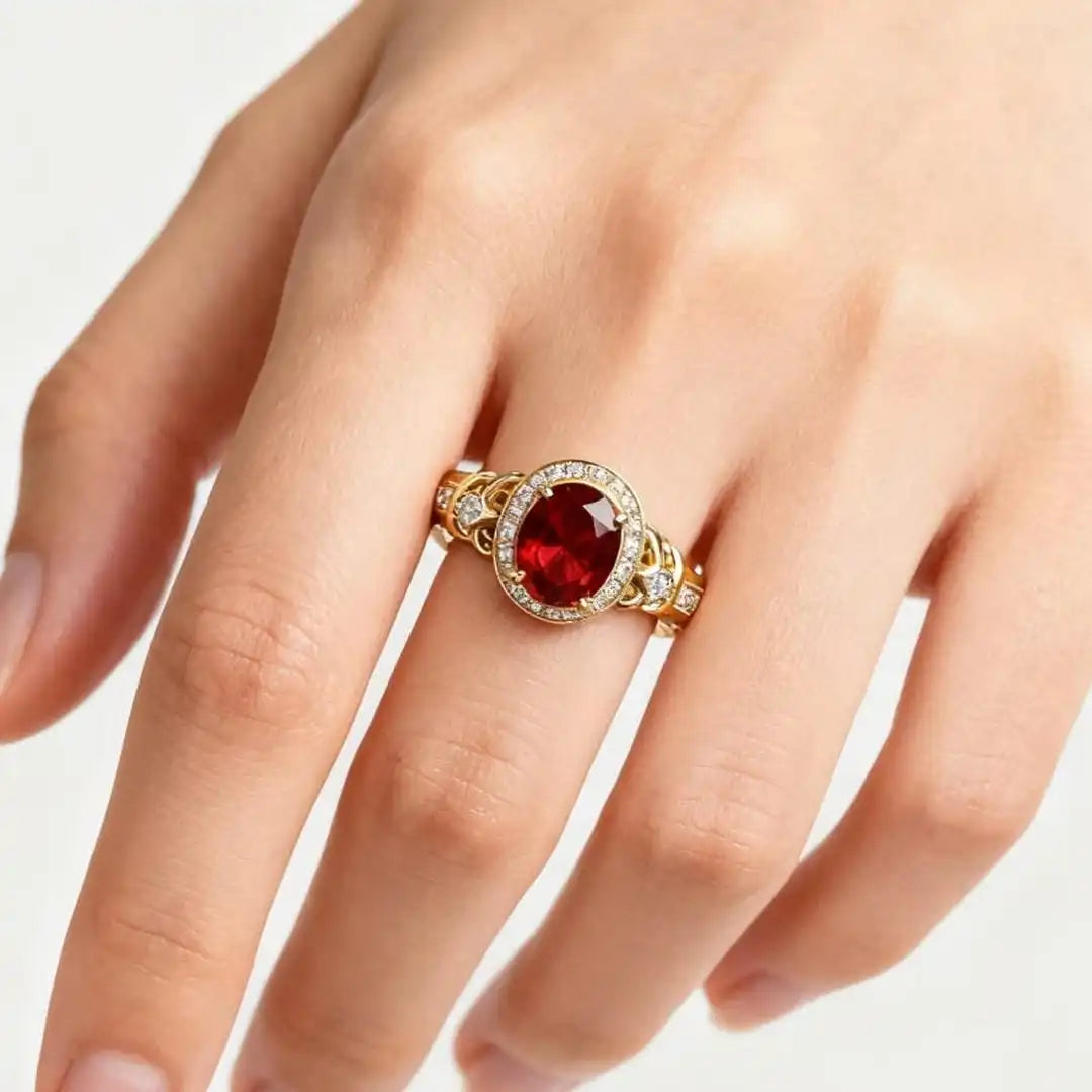 Lowri — Ruby Halo Knot Statement Ring