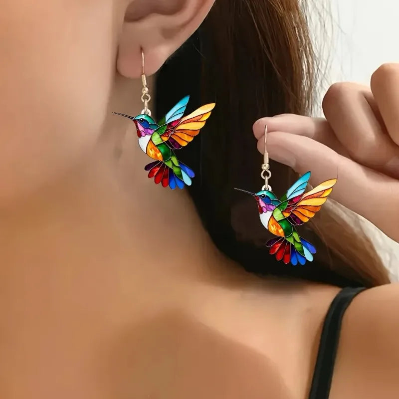 Gilda — Acrylic Hummingbird Dangle Earrings – Bright 2D Bird Design