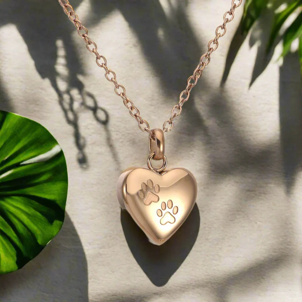 Allie — Pet Memorial Urn Necklace – Heart-Shaped Pendant with Paw Engraving