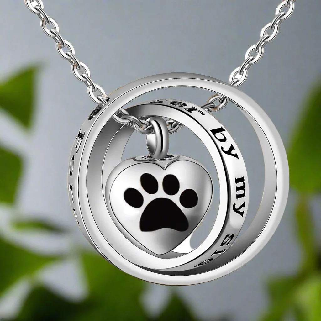 Maggie — No Longer by my Side, Forever in my Heart – Stainless Steel Urn Paw Necklace