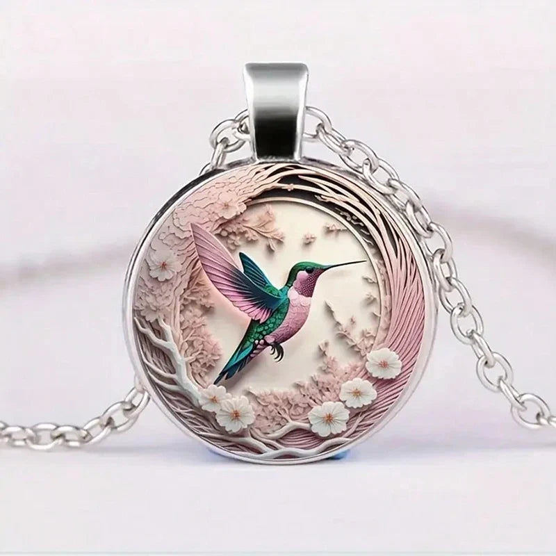 Pearl — Hummingbird Glass Dome Pendant Necklace