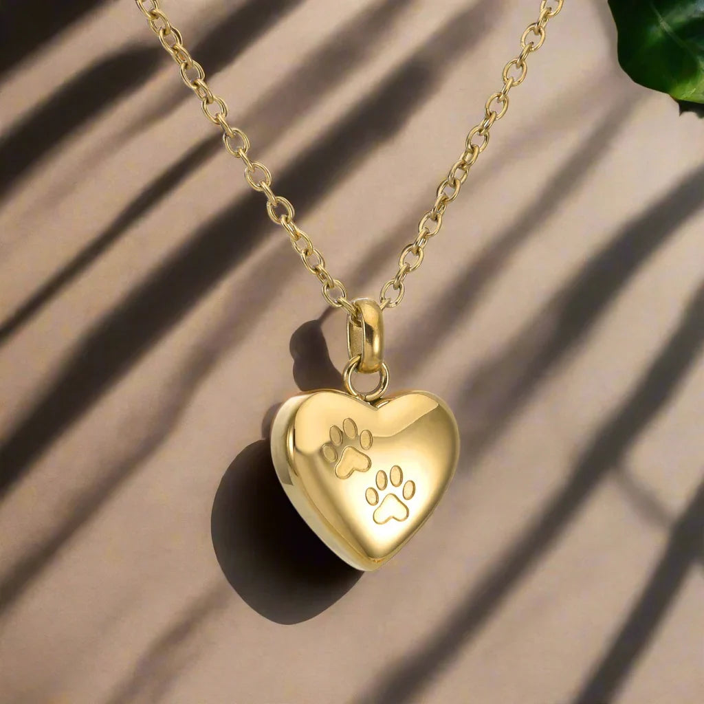 Allie — Pet Memorial Urn Necklace – Heart-Shaped Pendant with Paw Engraving