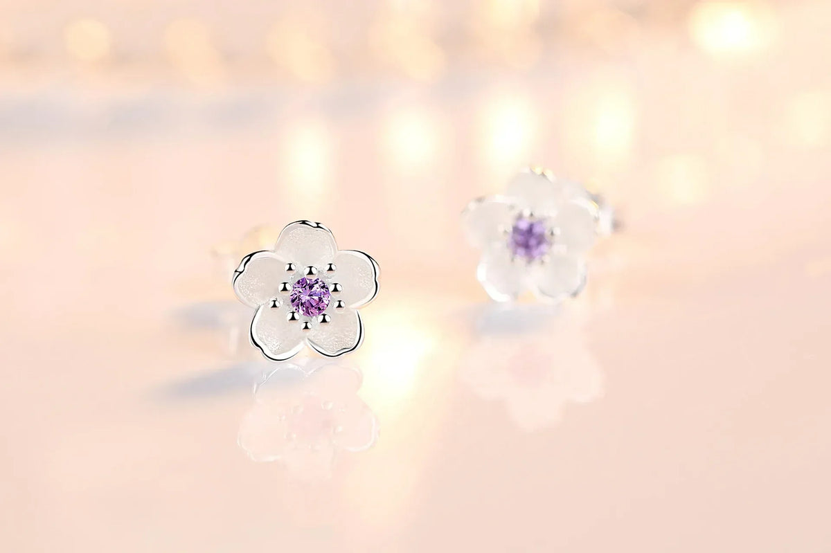 Floral stud earrings adorned with sparkling cubic zirconia