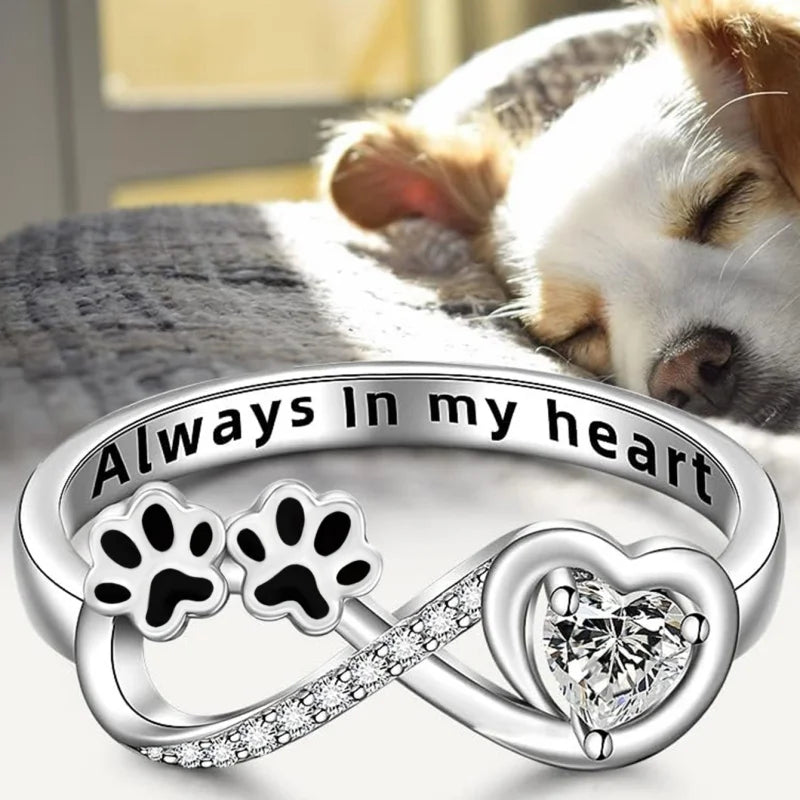 Eden — Zirconia Paw Ring with Heart and Infinity Design